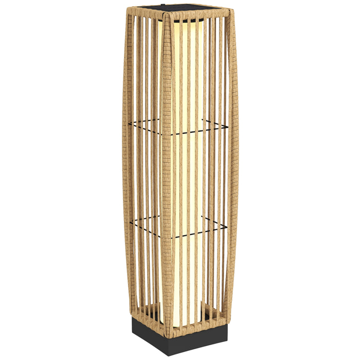 Linterna de Jardín de Ratán, Farola Solar Exterior con Luces LED Encendido y Apagado Automático, Impermeable, IP44, Lámpara de pie para Terraza, Balcón, Patio, 19x19x68 cm, Arena