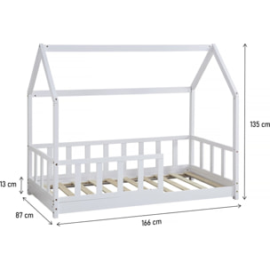 Lit cabane en bois "Charlotte"  - Blanc - 80 x 160 cm