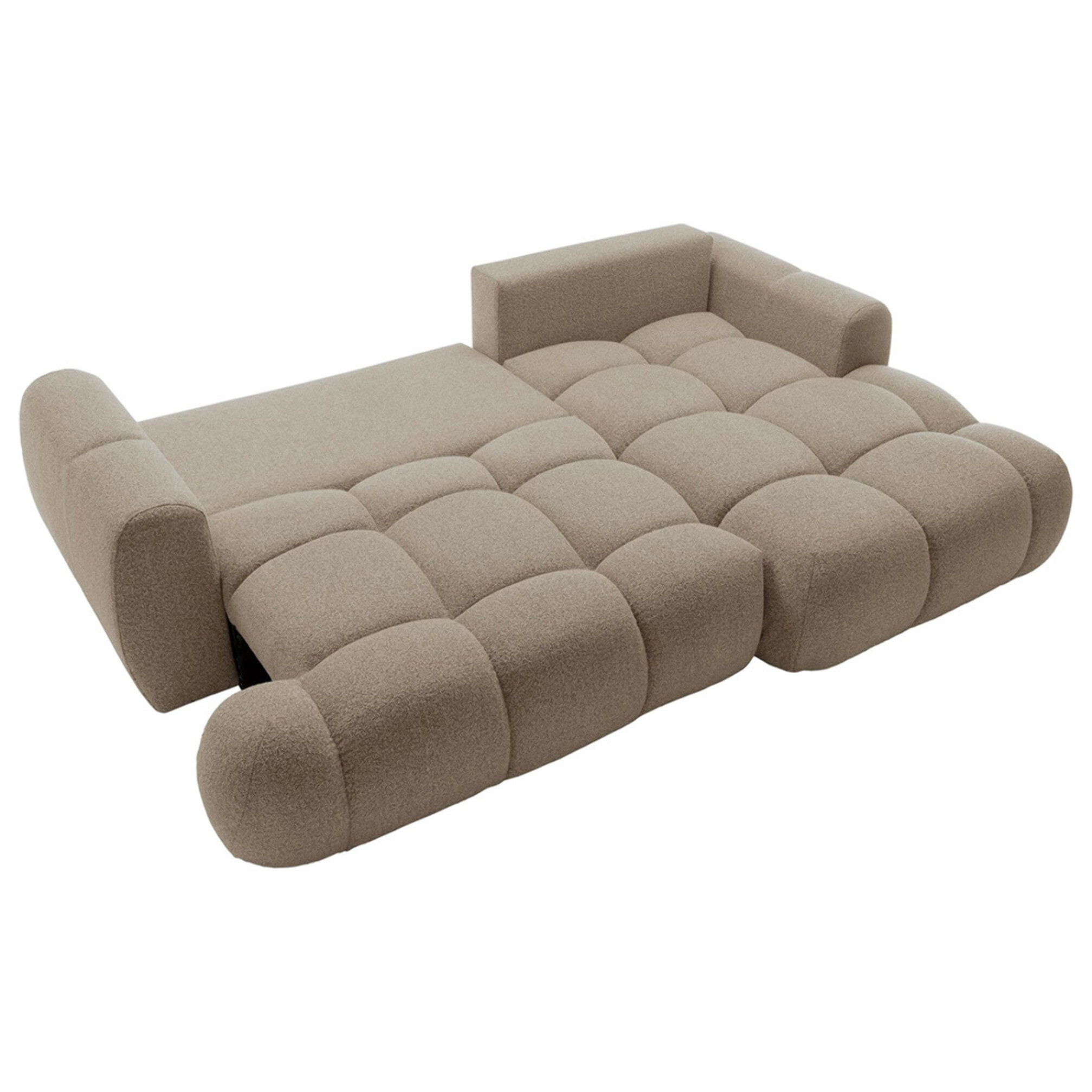 Yulin - Canapé d'angle droit 4 places convertible avec coffre en tissu bouclette - Marron