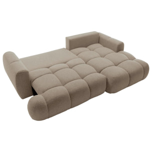 Yulin - Canapé d'angle droit 4 places convertible avec coffre en tissu bouclette - Marron