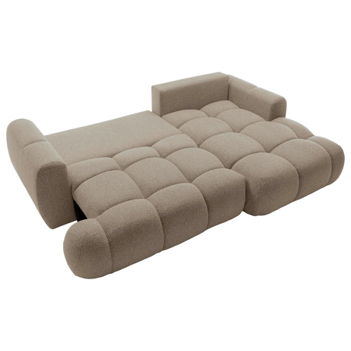 Yulin - Canapé d'angle droit 4 places convertible avec coffre en tissu bouclette - Marron