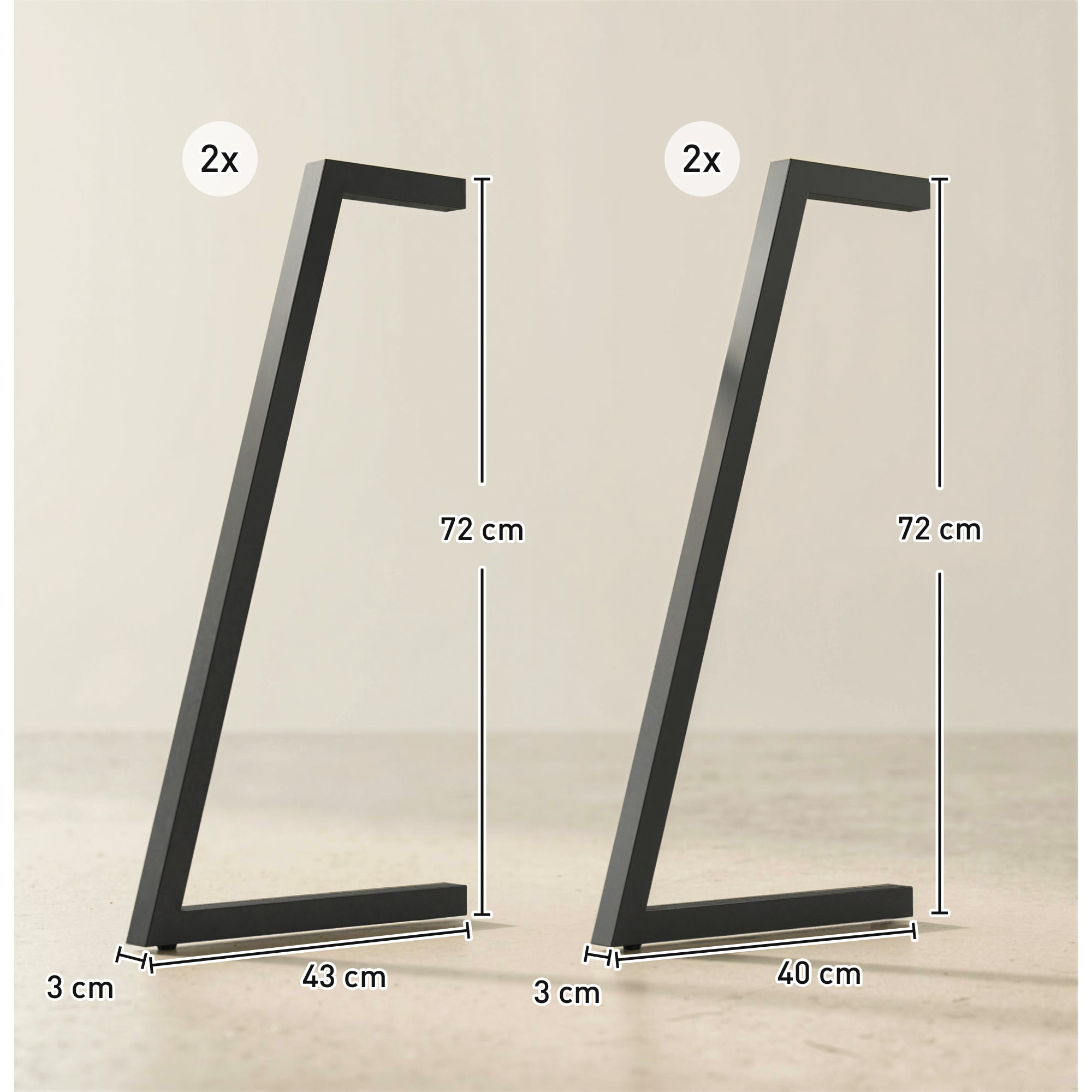 Patas de Mesa de Acero, Juego de 4 Patas para Muebles Industriales con Pies Ajustables y Tornillos para Mesa de Comedor, Banco, 43x3x72 cm, Negro