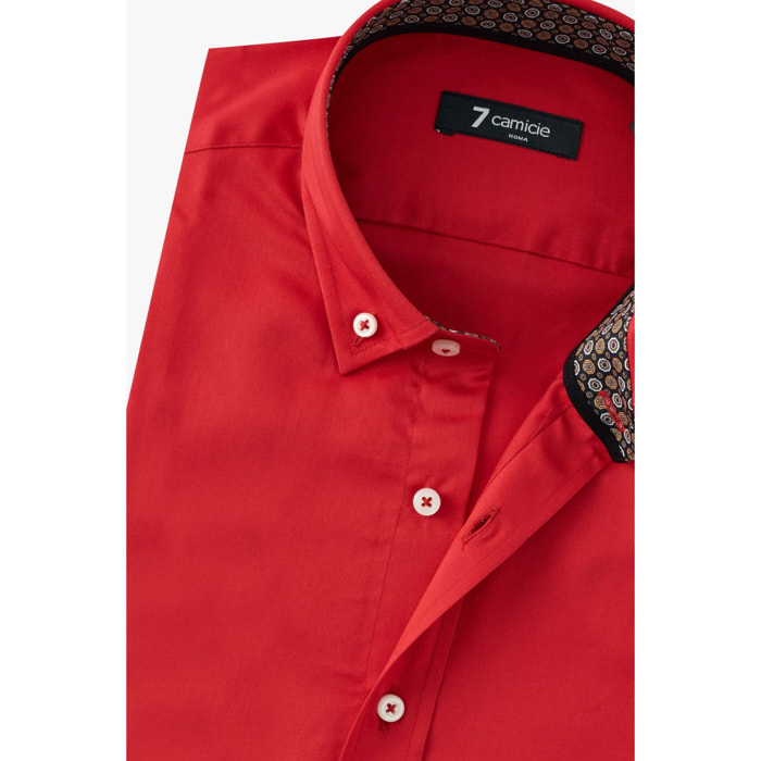 camicia uomo 1 bottone button down slim Satin Unito Rosso