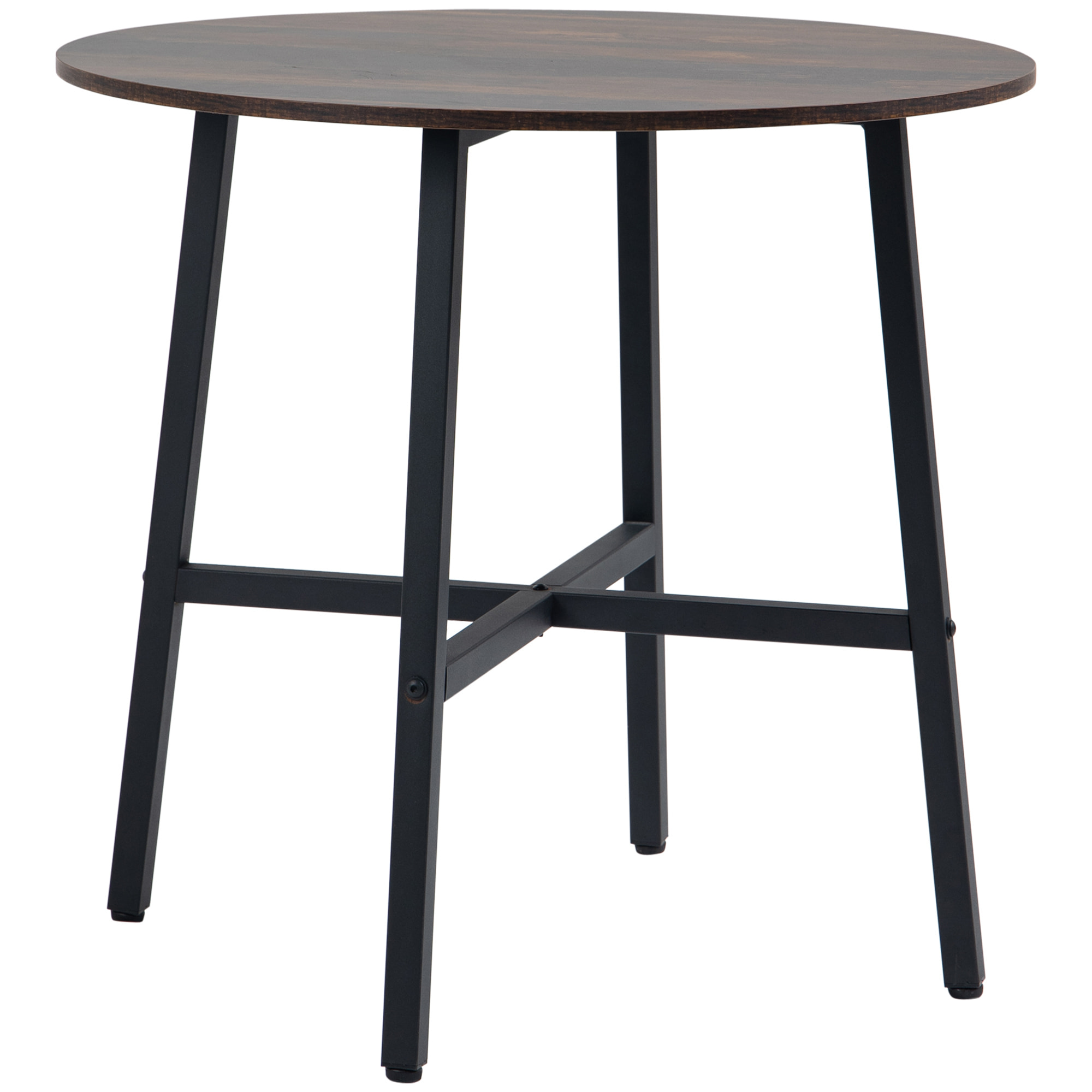 Mesa de Comedor Redonda para 4 Personas Mesa de Cocina con Patas de Acero para Salón Oficina Ø80x76 cm Marrón Rústico y Negro