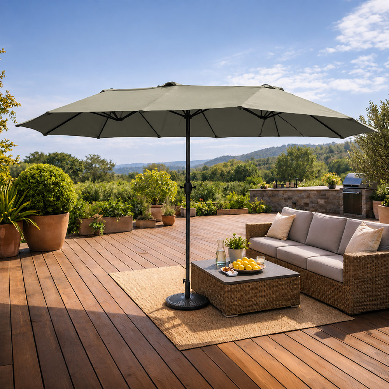 Parasol rectangulaire double 2,7x4,6m vert CABIATE
