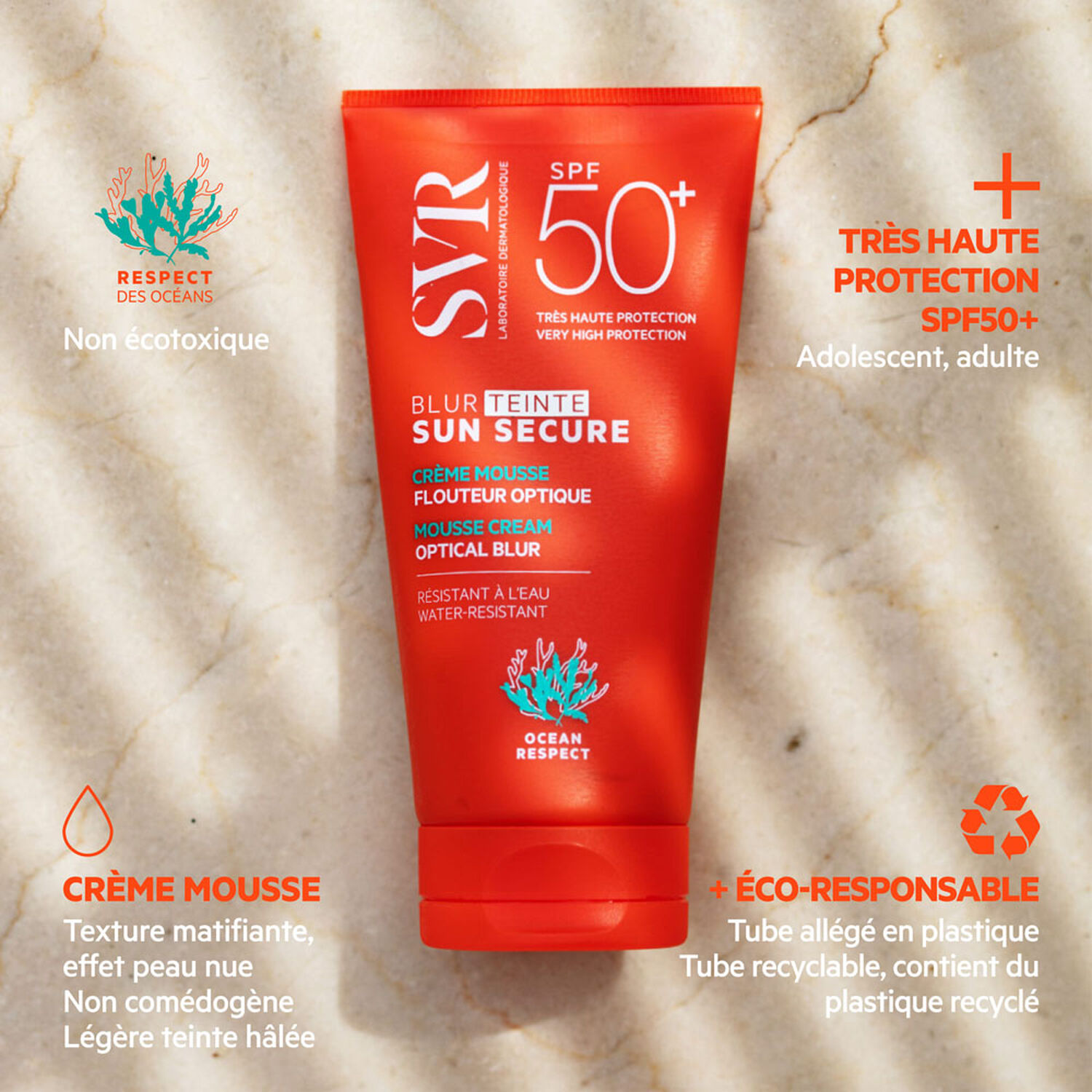 Sun Secure Blur Teinté SPF50+ - Crème Mousse Très Haute Protection Solaire 50 ml