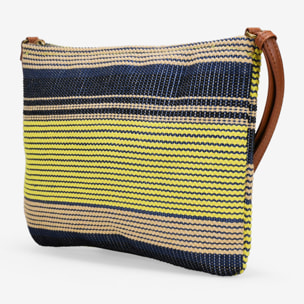 Bolso bandolera azul en rafia con cremallera