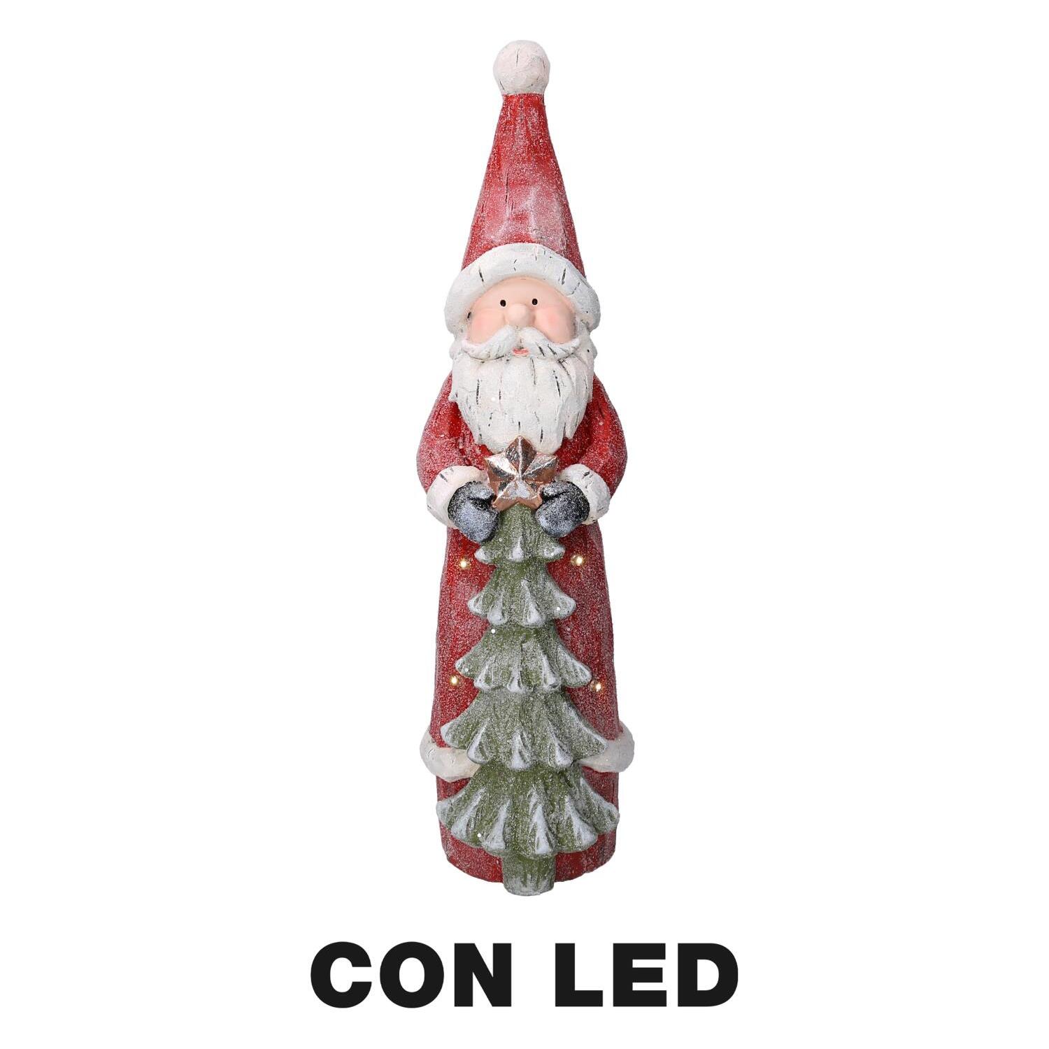 Babbo natale in resina led con albero rosso cm18x19h66