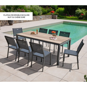 Ensemble table et chaises de jardin  - Chêne doré et Nuit - TIMOREUR