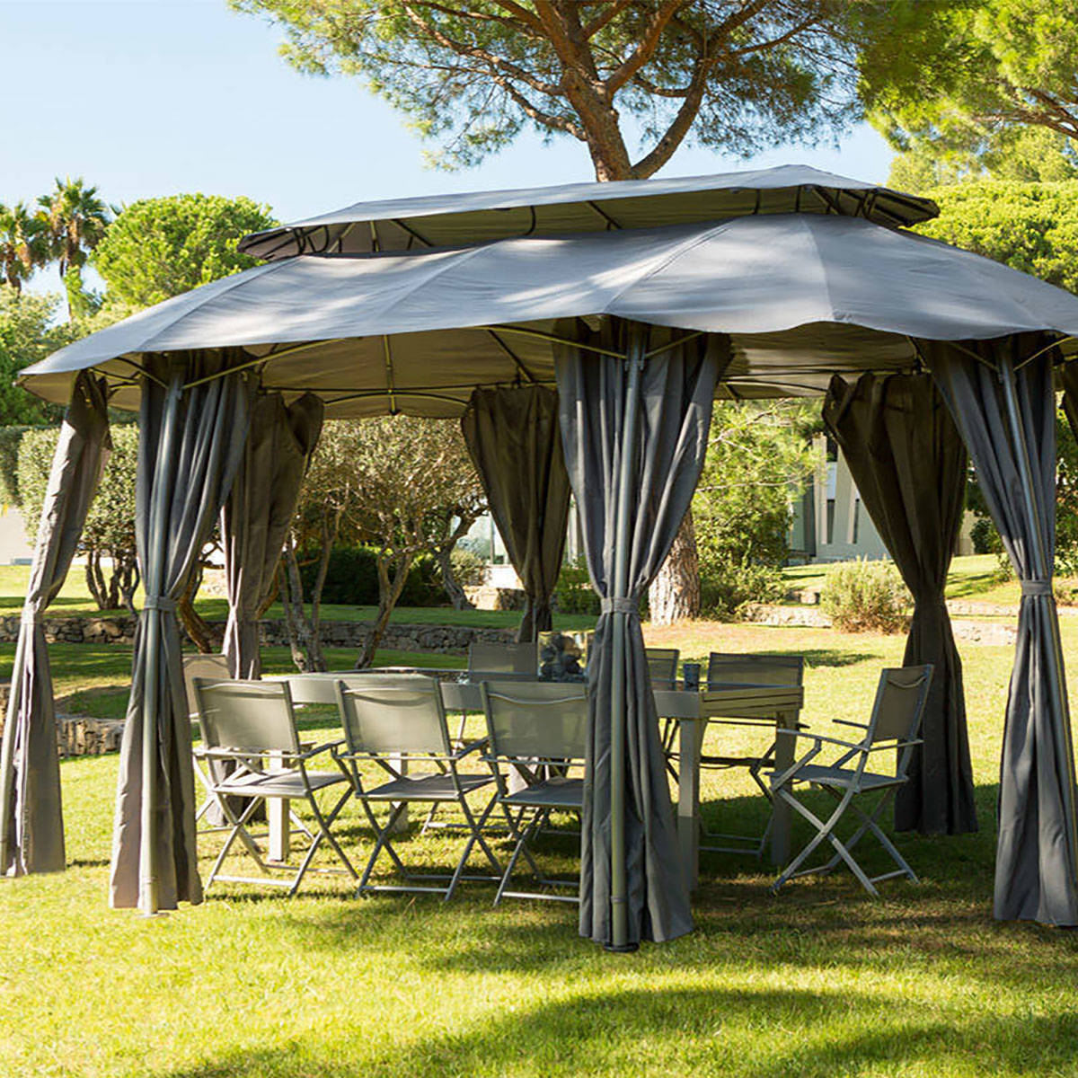 Rideaux pour tonnelle "Maldives" 5x3m en polyester ardoise