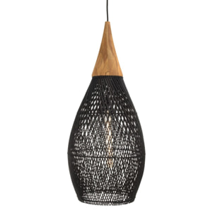 SIXTINE - Suspension 'goutte' 35x35cm en rotin couleur noire et teck