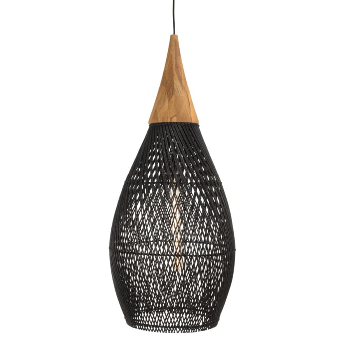 SIXTINE - Suspension 'goutte' 35x35cm en rotin couleur noire et teck