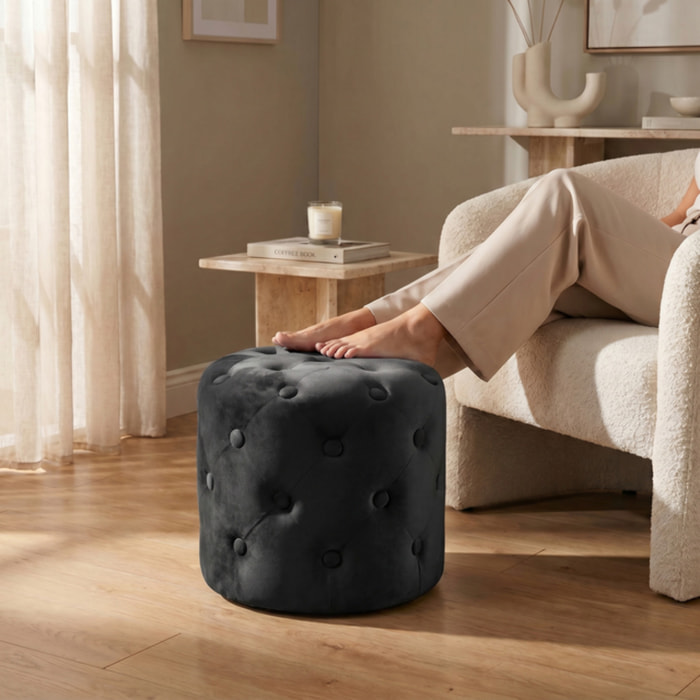 Pouf Poggiapiedi in Velluto Capitonné, Pouf Contenitore Design Moderno, Seduta Imbottita Multiuso per Soggiorno Camera da Letto Living, Complemento d’Arredo Elegante Stile Contemporaneo