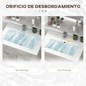 Conjunto de Muebles de Baño de Pared 3 Piezas Incluye Espejo Armario con Lavabo Cerámico y Columna Auxiliar de Baño Estilo Moderno Gris