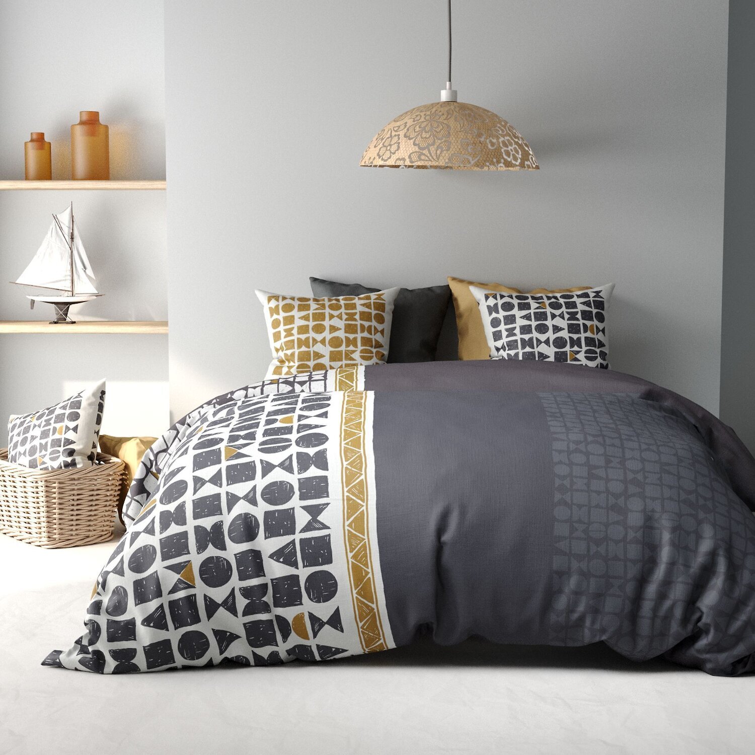 Parure de couette 3pcs 100% coton 57fils/cm2 unieon révers.