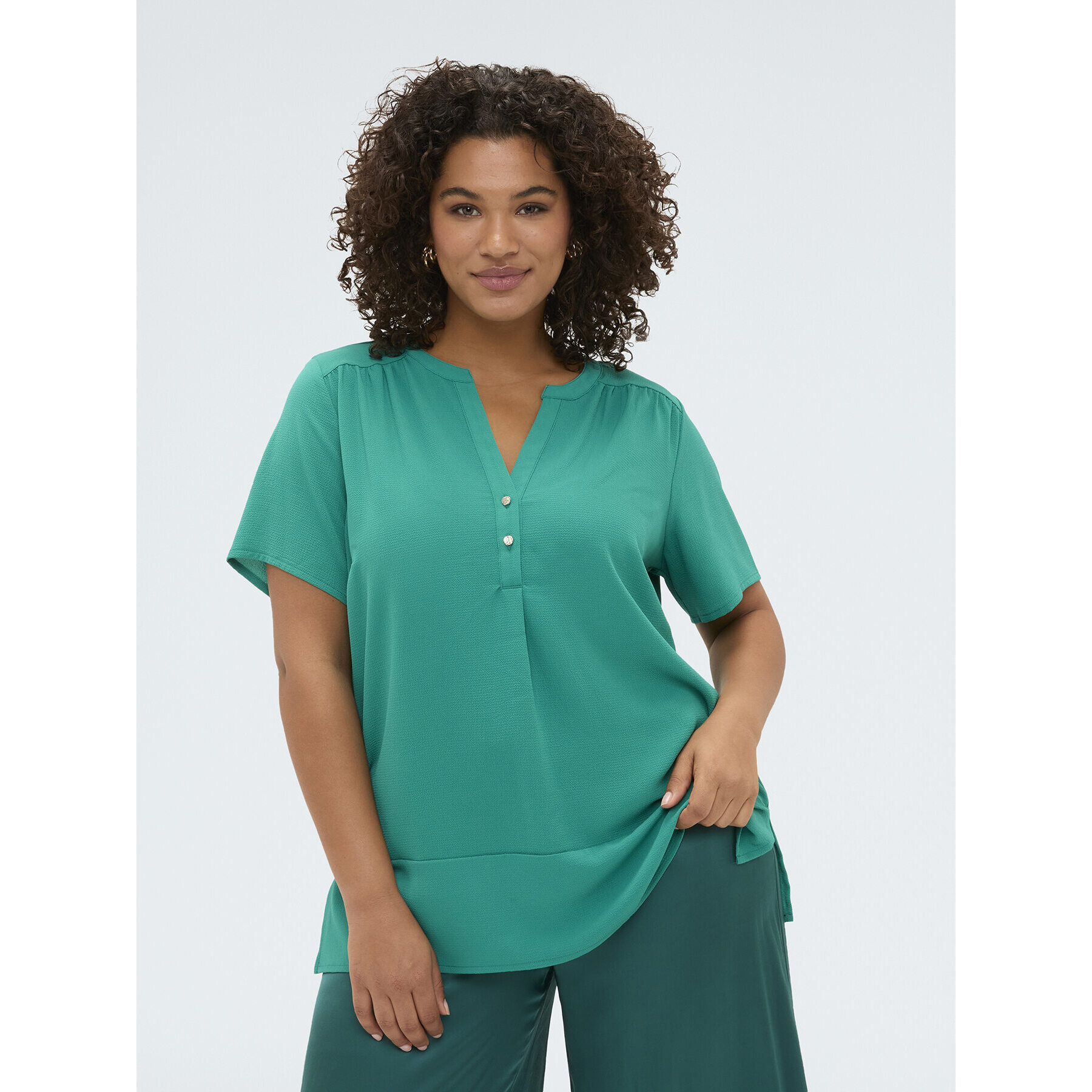 Fiorella Rubino - Camiseta de mezcla de lyocell con botones - Green Water