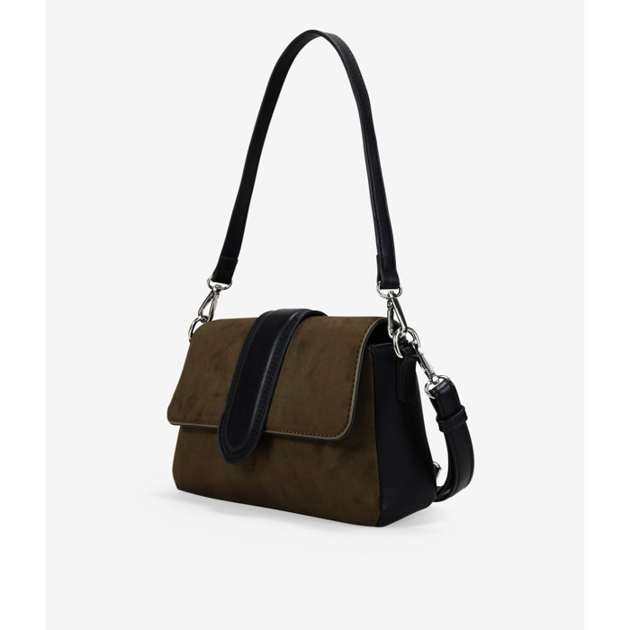 Bolso de hombro negro y caqui con solapa