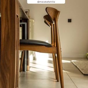 Lot de 2 chaises en cuir synthétique noir et bois d'hévéa - Josette