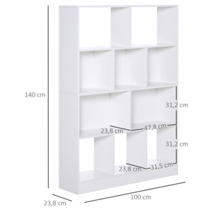 Bibliothèque étagère meuble de rangement 5 niches + 5 étagères panneaux particules blanc