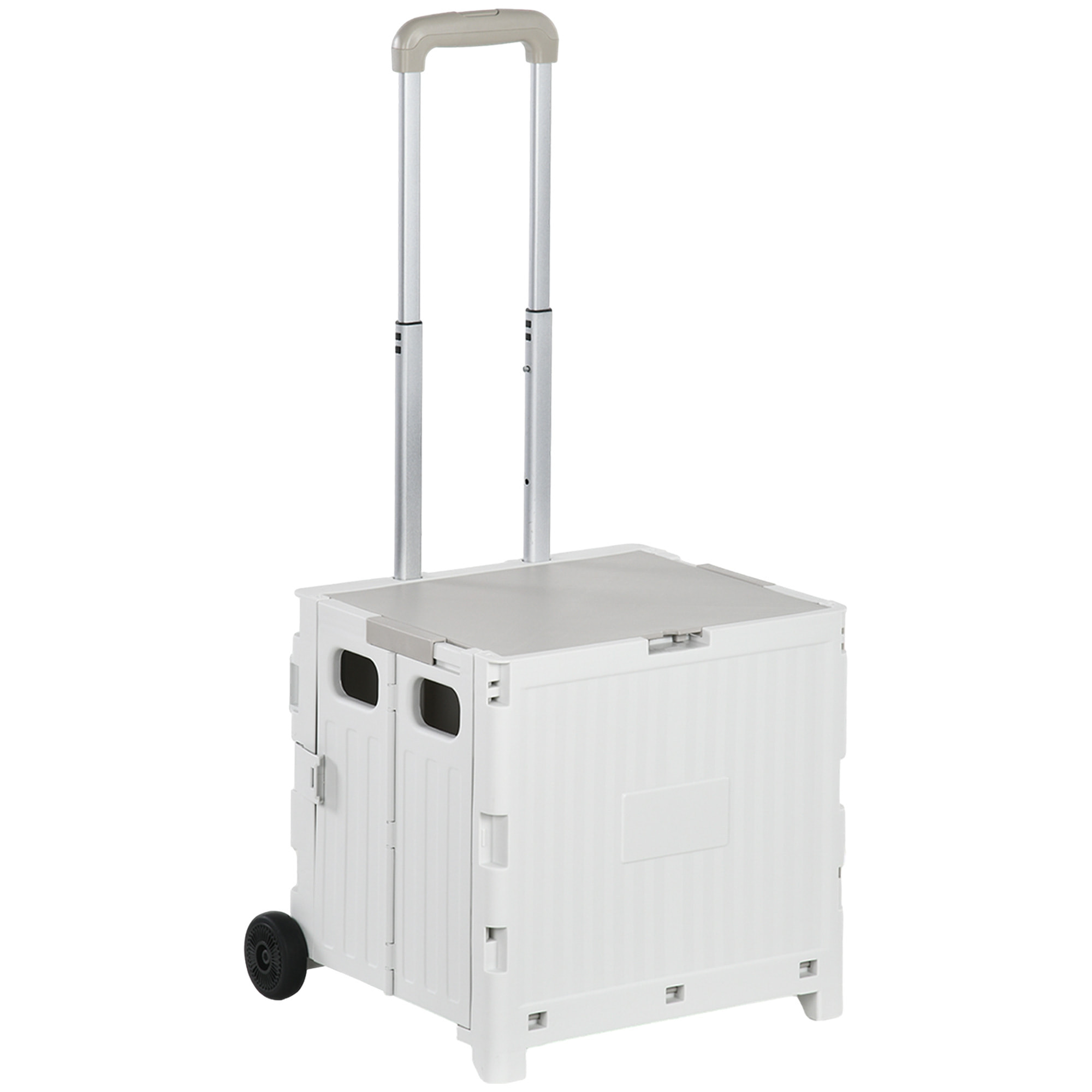 Carrito de la Compra Plegable Carrito para Supermercado con 2 Ruedas Longitud de Mango Ajustable Capacidad 32 Litros para Oficina Escuela Hogar 41,5x32,5x85 cm Blanco