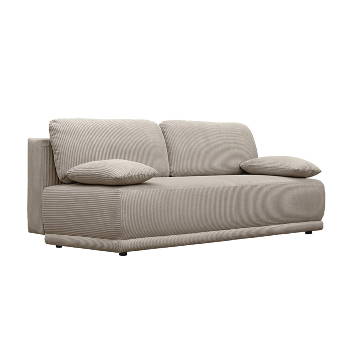 Banquette convertible 3 places velours côtelé taupe avec coffre de rangement - L 192 x P 100 x H 81cm -Nelson