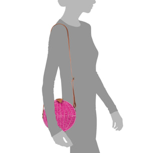 IRIA QUINTANA Borsa a tracolla da donna Cuneo. Tessuto Paglia Pelle Sintetica PU 18x4x18 Cm. Colore fucsia