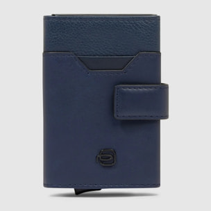 Piquadro Portacarte automatico in metallo e pelle, schermato con protezione RFID