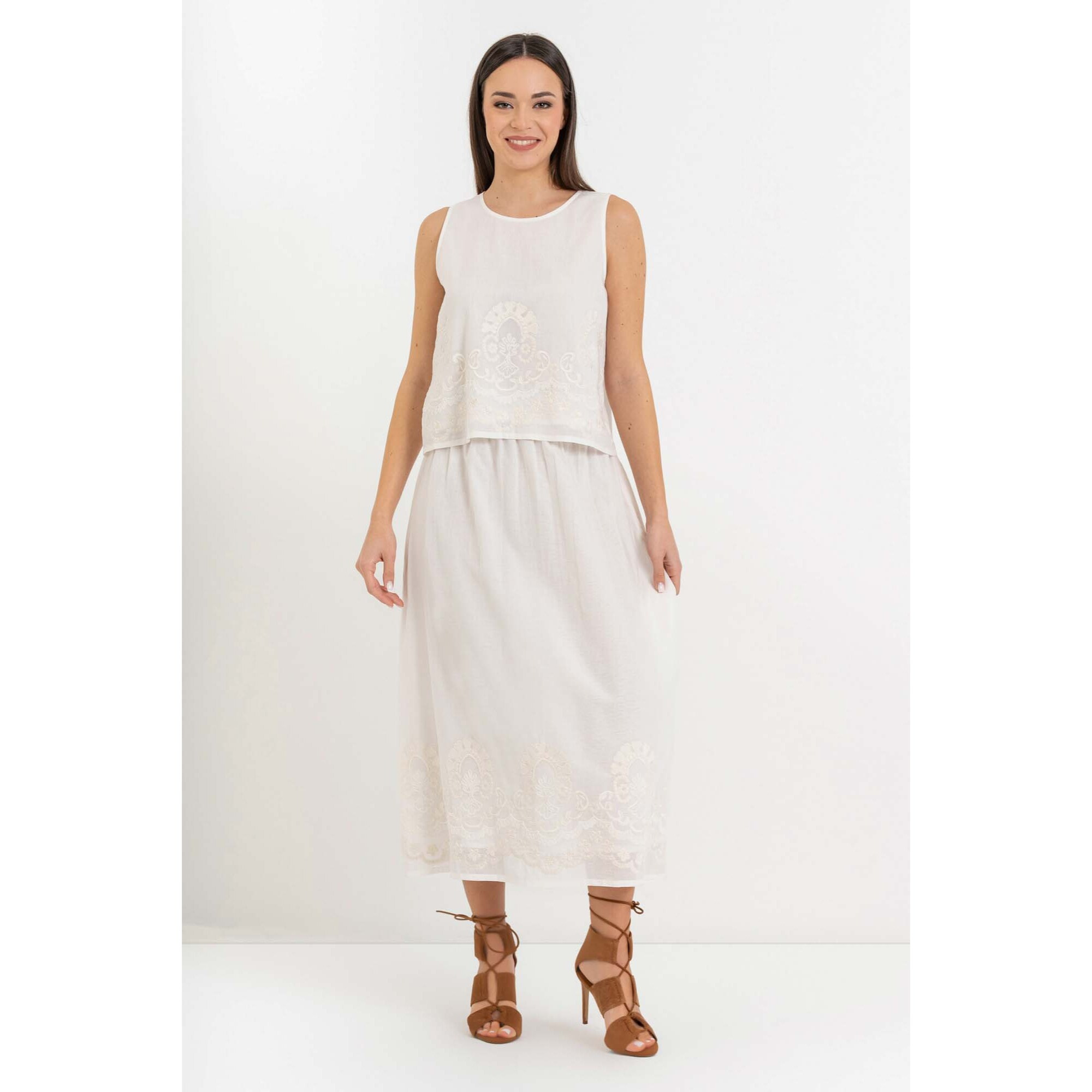 Kocca - Blusa in puro cotone senza maniche con ricamo floreale Donna