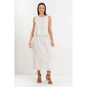 Kocca - Blusa in puro cotone senza maniche con ricamo floreale Donna