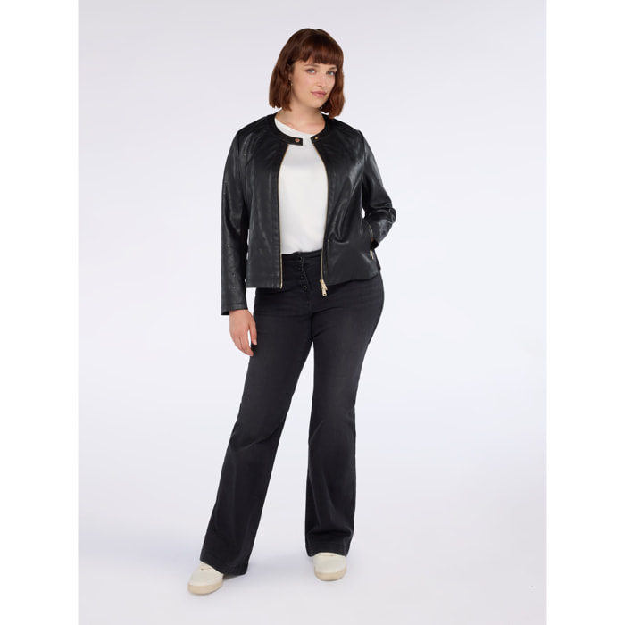 Fiorella Rubino - Giacca biker con punti luce e parti in tessuto stretch - Nero