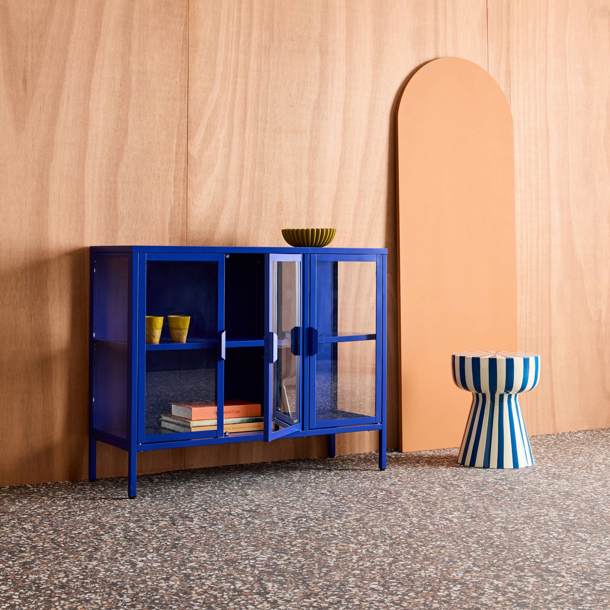 Buffet industriel métal et verre trempé 3 portes 100cm ARKANSAS