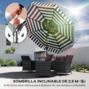 Sombrilla Terraza Exterior Ø263 cm Sombrilla de Jardín con Ángulo Ajustable y Manivela Protección UV30+ Parasol para Patio Terraza Negro y Blanco