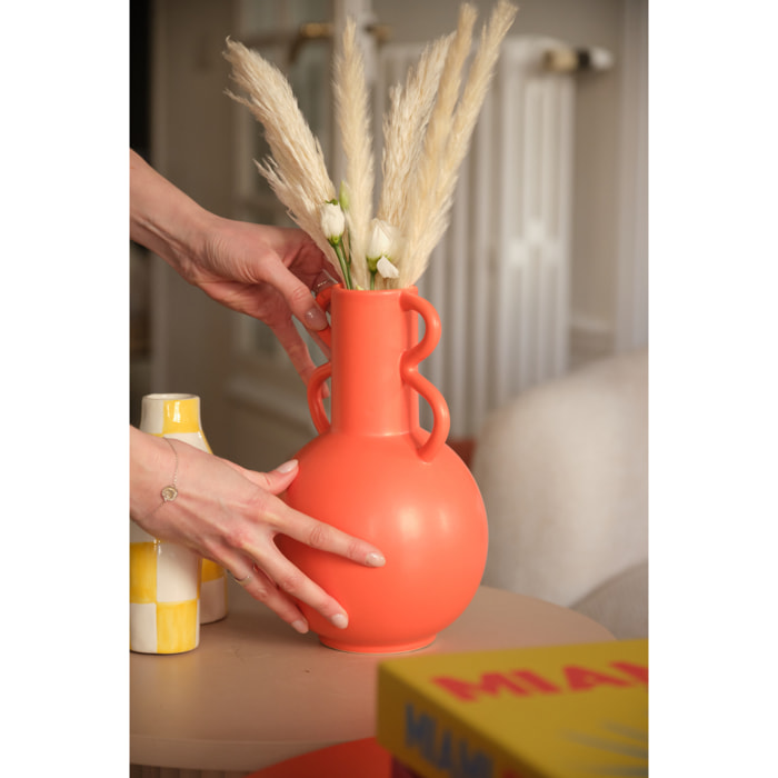 Vase amphore 4 poignées en céramique orange terracotta Florence