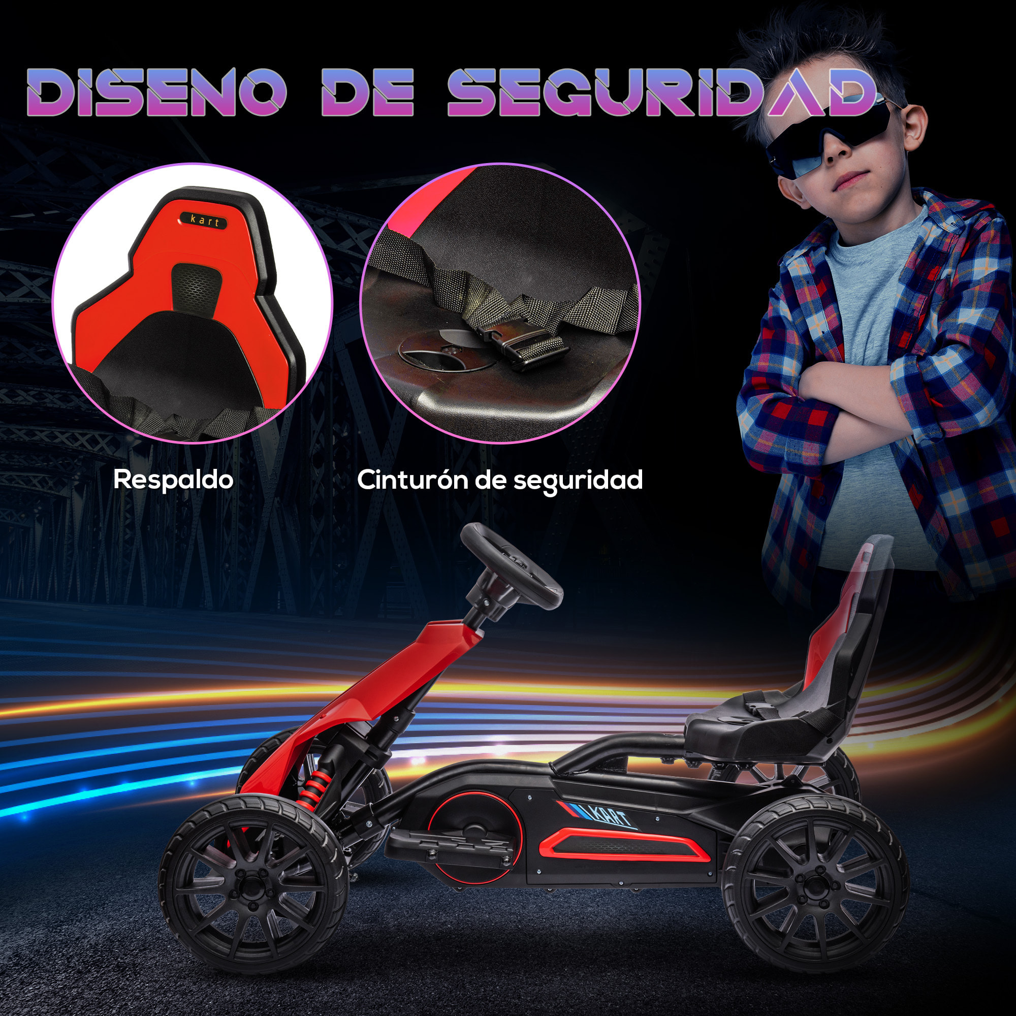 Go Kart Coche Eléctrico para Niños de 3 a 8 Años Kart con Batería 12V Velocidad Ajustable 3-5km/h y Cinturón de Seguridad Carga 30 kg para Exterior 100x58x58,5 cm Rojo