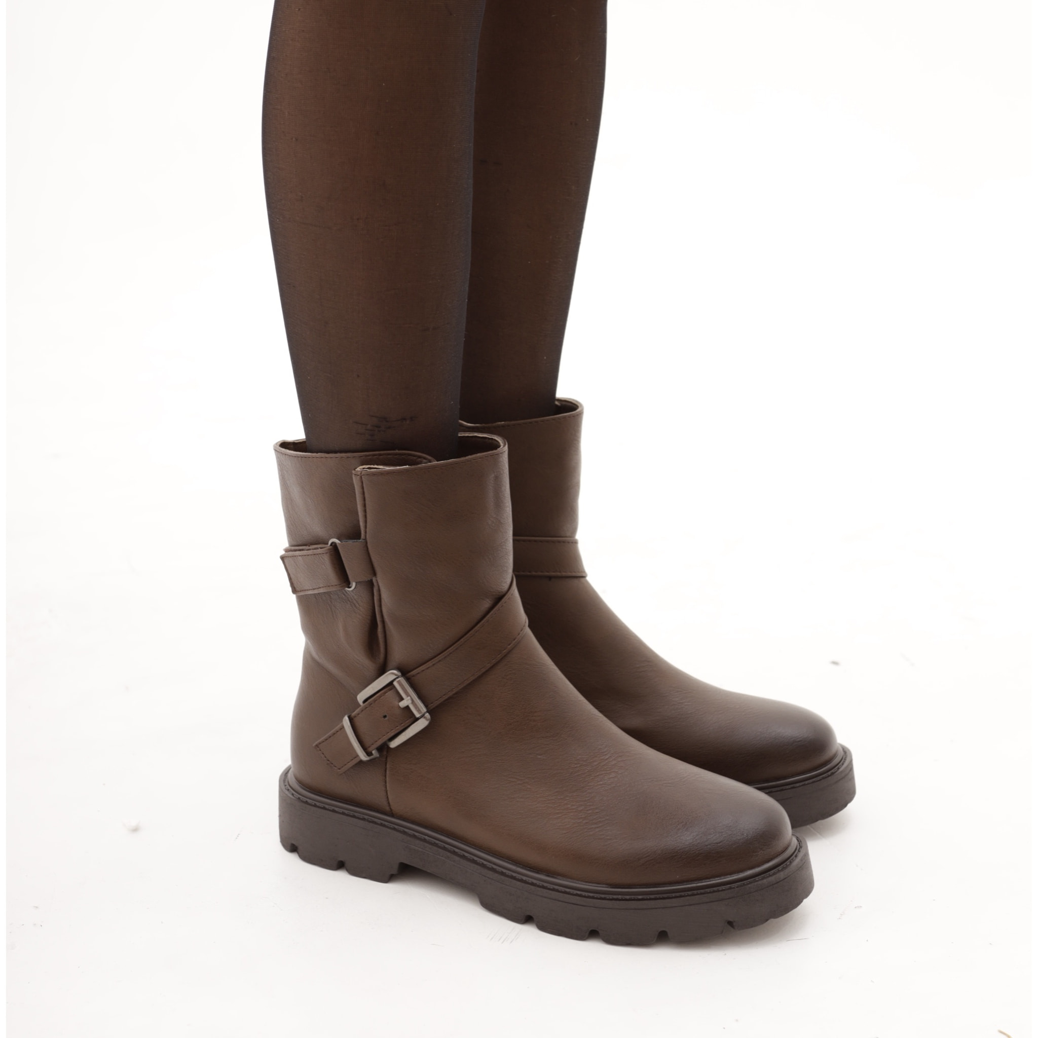 BIKER BASSO CON CINTURINO CAVIGLIA MARRONE