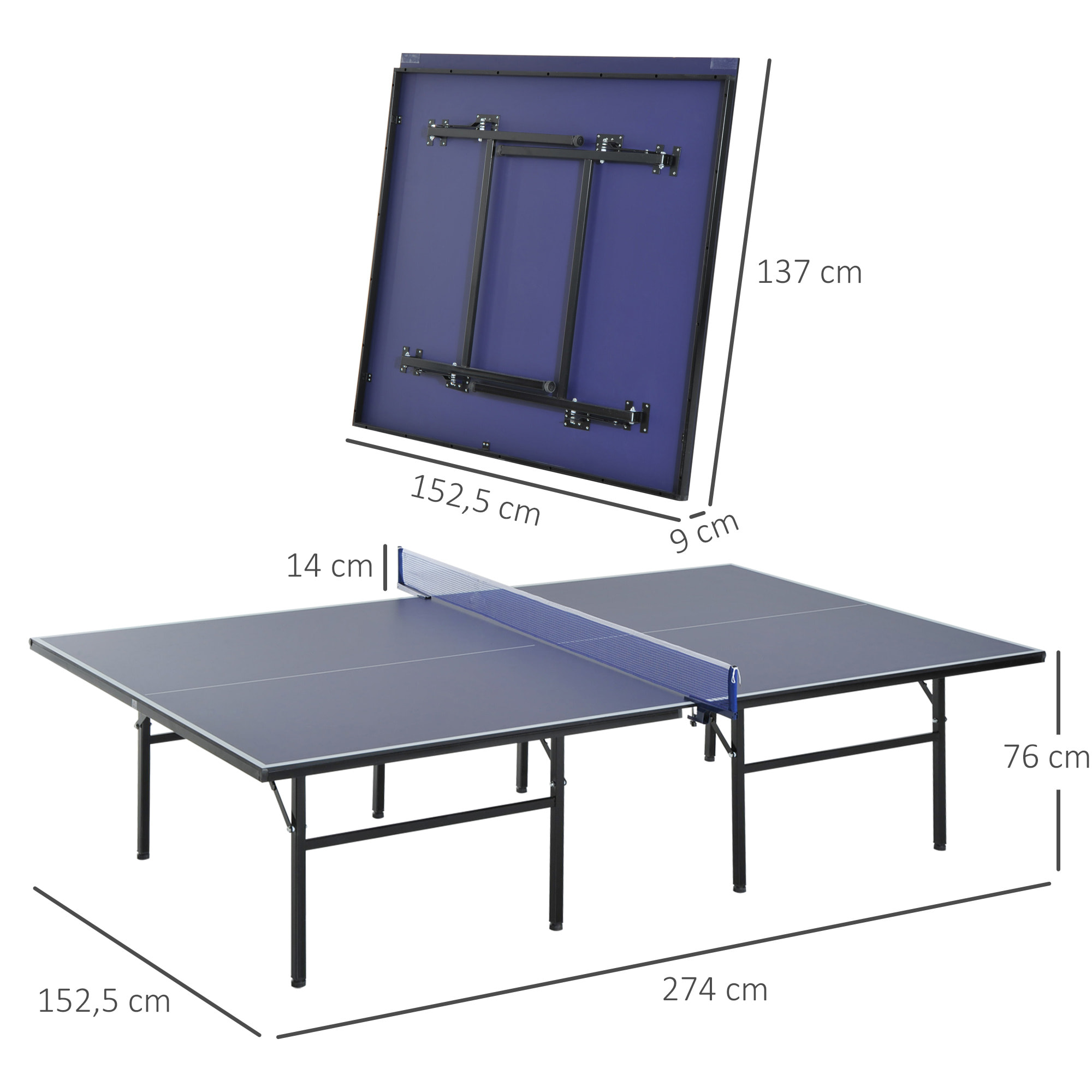 Mesa de Ping Pong Plegable Acero MDF 152,5x274x76cm Azul