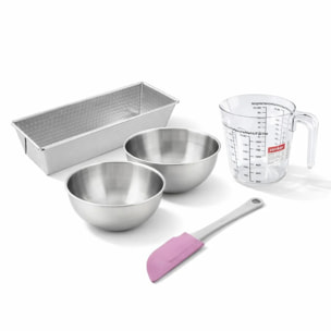 Set pâtisserie avec moule à cake acier, 2 bols à mixer, verre mesureur et spatule Zenker