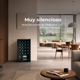 Vinoteca EVVO VT24, capacidad 24 botellas, compresor, 12ºC regulable, auto-defrost, 45 dB, 5 baldas, diseño compacto
