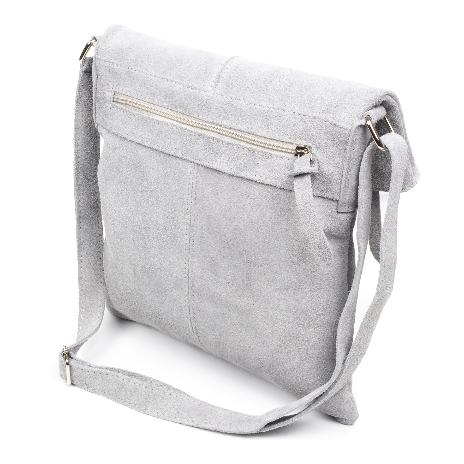 FIRENZE ARTEGIANI Borsa a Spalla da Donna Airuno Vera Pelle Scamosciata Made in Italy 30x5x30 Cm. Colore: grigio chiaro