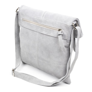 FIRENZE ARTEGIANI Borsa a Spalla da Donna Airuno Vera Pelle Scamosciata Made in Italy 30x5x30 Cm. Colore: grigio chiaro
