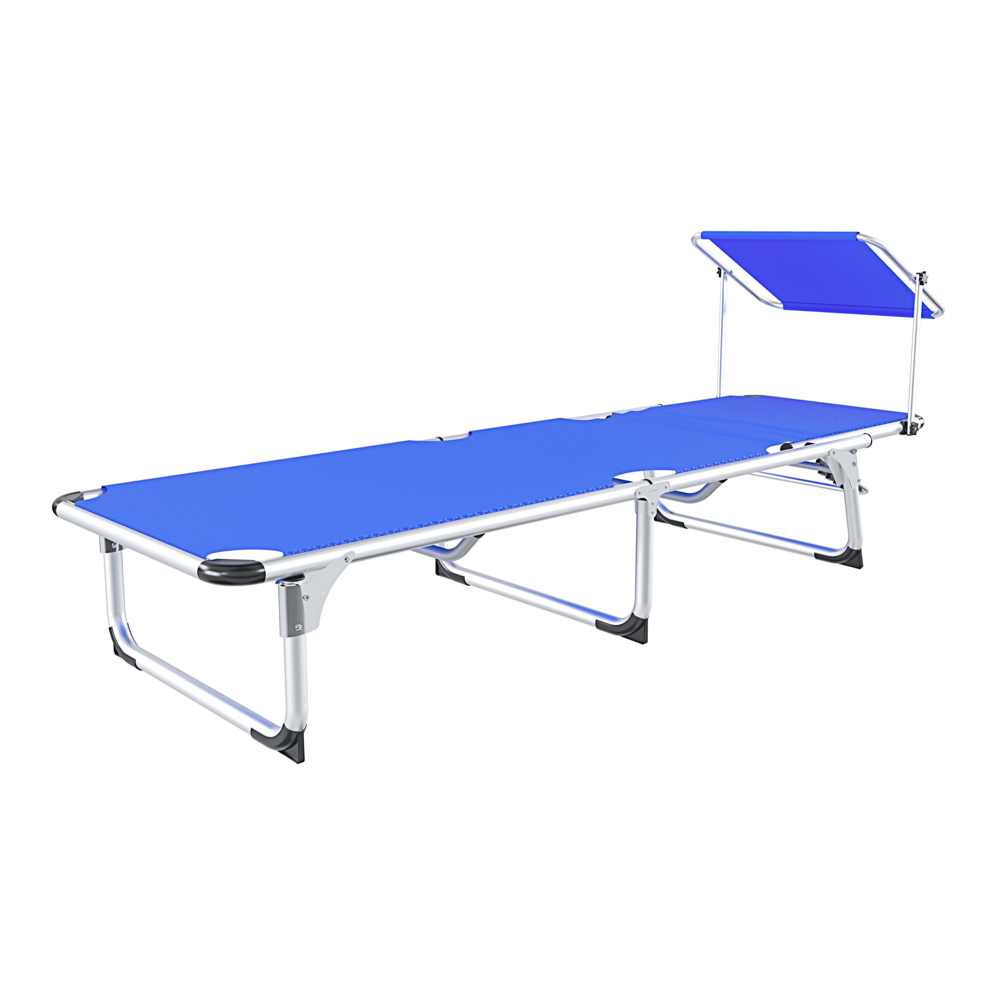 Lettino Pieghevole Prendisole Con Tettuccio Parasole Regolabile 6 Posizioni In Alluminio Sdraio Spiaggia Mare Giardino Piscina 187x59x29 Cm Blue