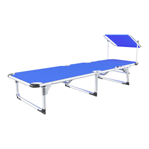 Lettino Pieghevole Prendisole Con Tettuccio Parasole Regolabile 6 Posizioni In Alluminio Sdraio Spiaggia Mare Giardino Piscina 187x59x29 Cm Blue