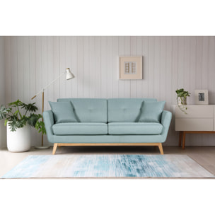 Canapé scandinave 3 places et 2 coussins en tissu vert d'eau OSLO