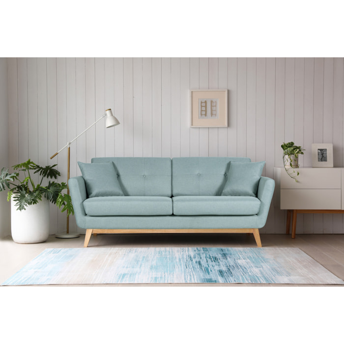 Canapé scandinave 3 places et 2 coussins en tissu vert d'eau OSLO