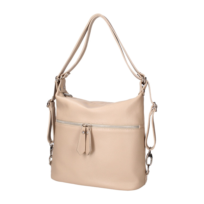 Borsa a spalla convertibile in zaino Bianca da donna In Vera pelle Made in Italy 30x26x9 cm