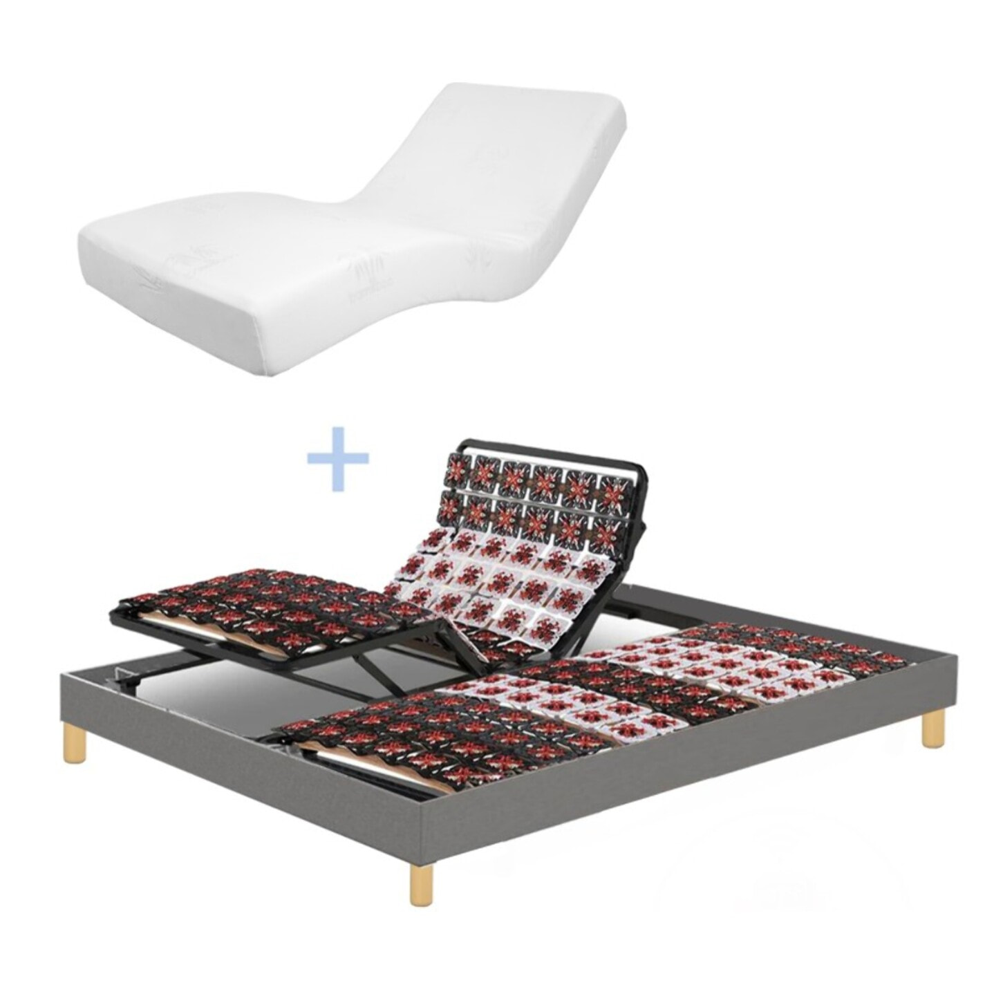 Ensemble literie orthopédique électrique à plots & matelas mémoire de forme| Sommier 100% plots | Contours de lit inclus | Moteur et Télécommande inclus