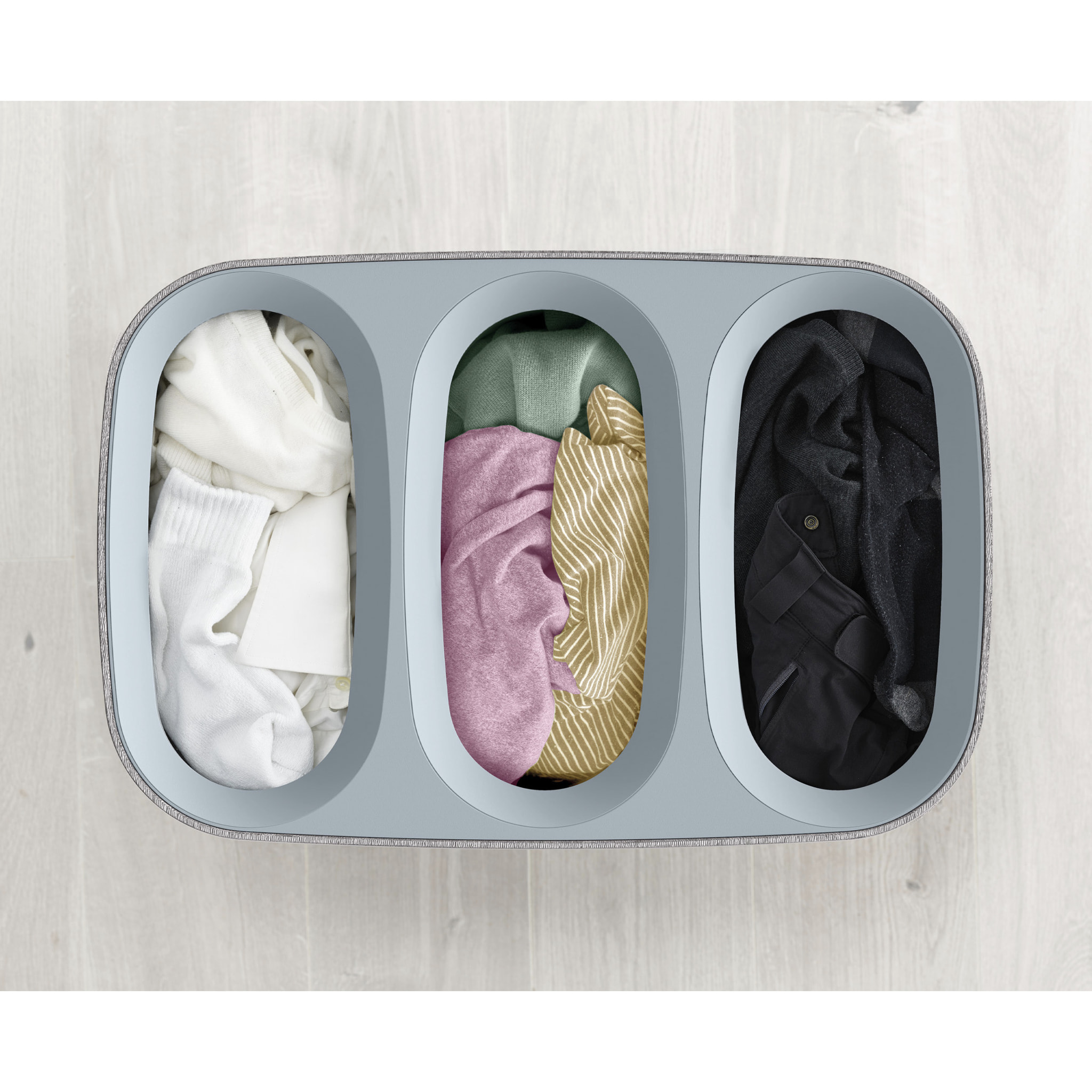 Tota Trio 90 L (3x30 L), panier de séparation du linge, 3 sacs en toile lavable en machine, gris (50024)