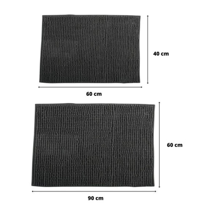 Lot de 2 Tapis de bain Microfibre CHENILLE Gris Foncé 40x60 et 60x90cm MSV