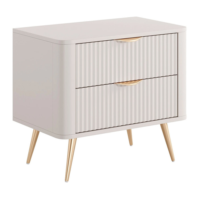 Comodino Moderno Con 2 Cassetti Con Piedini Alti Zona Notte 63,2 x 38 x 55,3 cm Beige