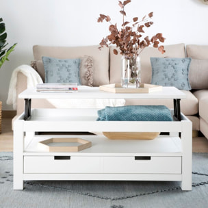 Table basse avec plateau relevable Jil -bois massif et panneau de mdf-couleur laqué blanc mat 110 x 45 x 60 cm